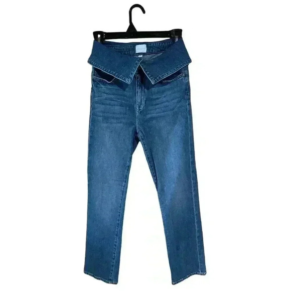 Jonathan Simkhai Standard River Fold Over Waist Jeans Crop Half Moon Bay Size 25 - Picture 1 of 7
